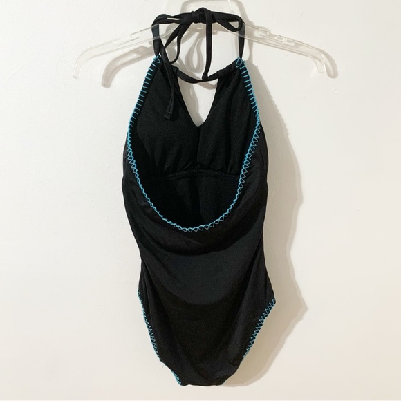 Apt. 9 Black Floral Embroidered Waistband One Piece Bathing Suit / Swimsuit 🖤🩵 - Picture 3 of 12